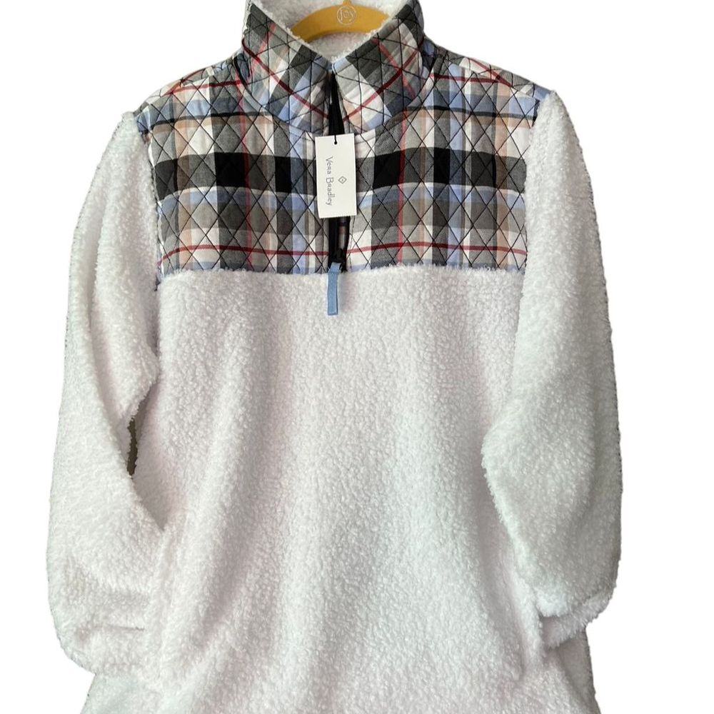 VERA BRADLEY Women's White Teddy Fleece Half-Zip Pullover Jacket Size M (Medium)